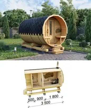 Баня бочка Стандарт  с крыльцом