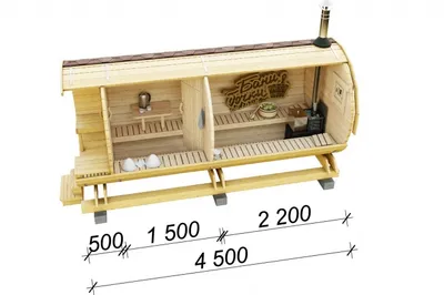 Баня бочка Люкс с крыльцом