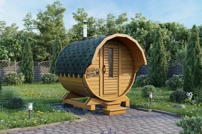 Баня бочка Мини с козырьком