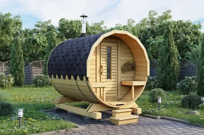Баня бочка Мини с крыльцом