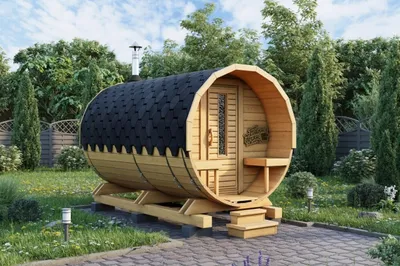 Баня бочка Стандарт  с крыльцом