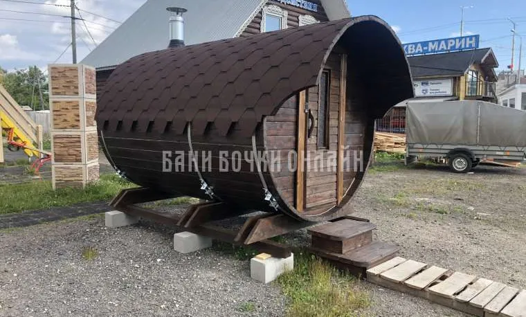 Баня бочка модель "СТАНДАРТ С КОЗЫРЬКОМ" #226