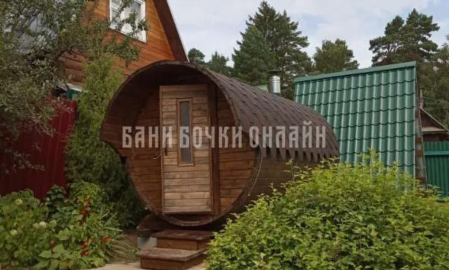Баня бочка Люкс с козырьком #321 Баня бочка Люкс с козырьком #321