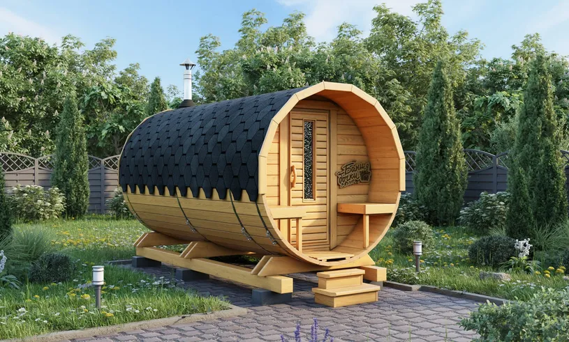 Баня бочка Компакт  с крыльцом