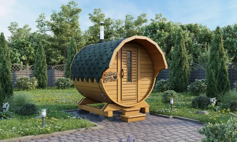 Баня бочка Мини с козырьком Баня бочка Мини с козырьком