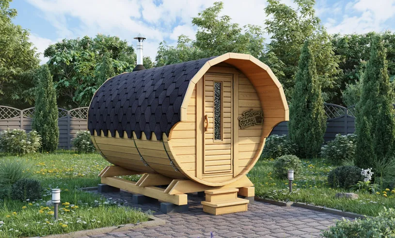 Баня бочка Стандарт с козырьком